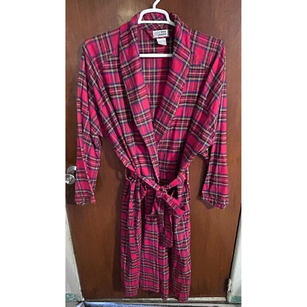 VINTAGE Wind Jammer Red Plaid Flannel Robe Men's One Size